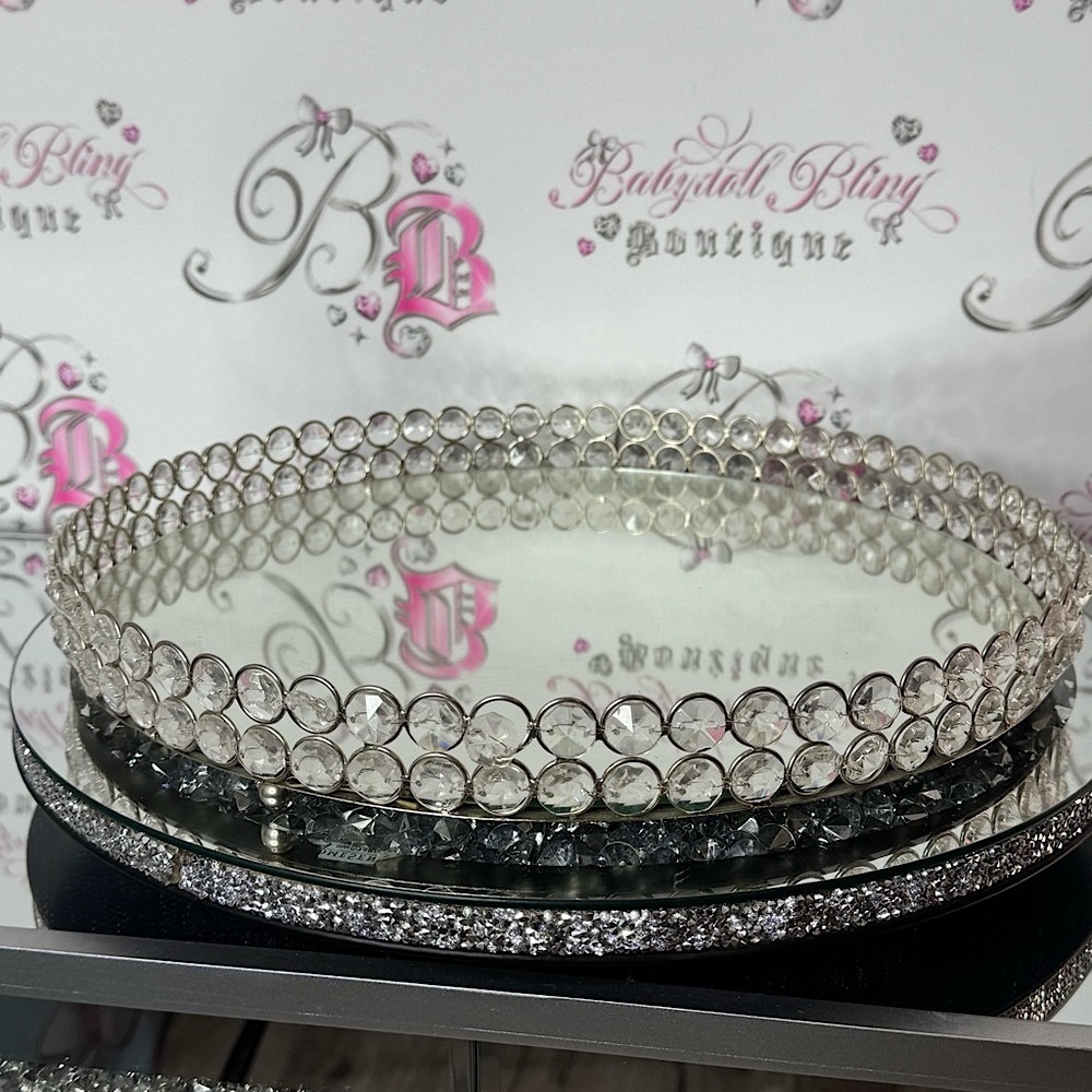 Crystal Mirror Tray dual row diamond crystal beaded tray